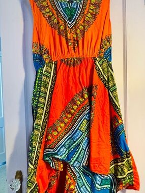 Vibrant African Wax Print Sleeveless Dress